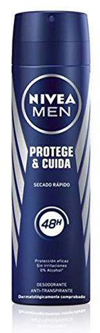NIVEA MEN Protege & Cuida Spray (1 x 200 ml), desodorante para hombre con máxima protección 48 horas, spray antitranspirante de cuidado masculino, 0% alcohol
