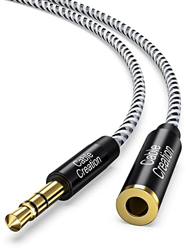 CableCreation 3.5mm Klinke Verlängerung, 3,5mm Kopfhörer Verlängerungskabel, 3.5 mm Stereo Aux Verlängerungs Kabel mit Vergoldetem Stecker, Schwarz & Weiß, [1.8m/6Ft, 2-Pack]