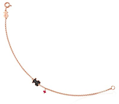 TOUS Pulsera con Baño de Oro Rosa 18Kt sobre Plata para Mujer con Motivo de Oso 0,9 cm en Espinela y Rubí tratado, 17,5 cm de Largo, Chic y Femenina, Colección Motif