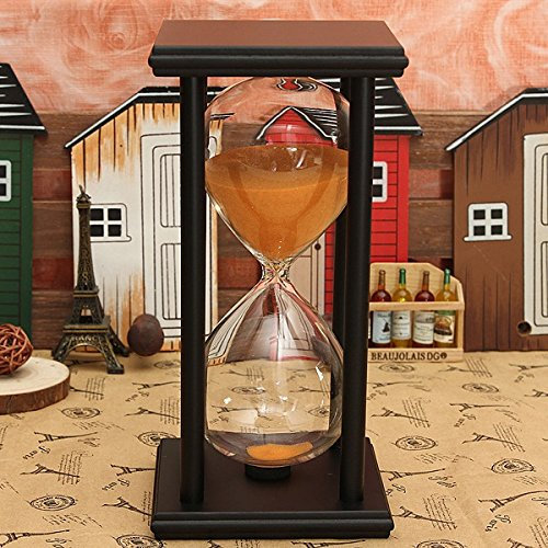 Bluelover 60 Minuti in Legno Telaio Clessidra Clessidra Sand Timer Home Decor Gift - Nero + Arancio