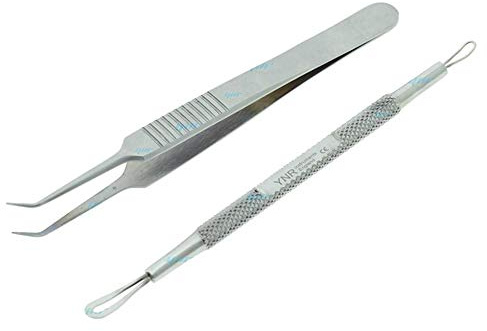 Ynr ® Extractor de Puntos Negros Kit Herramienta 2 en 1 Sacacomedones Set Profesional Acné Granos Mancha Utensilios Extracción Dermatólogo Grado Inoxidable Acero para Facial Cuidado Piel Blancos