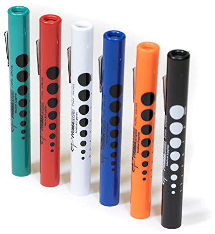 Primacare DL-9224 Pack of 6 Disposable Diagnostic Penlight with Imprinted Pupil Gauge, Lightweight and Moulded Plastic Body Medical Pen Light for Nurse, Student, Doctors EMT, Multicolor