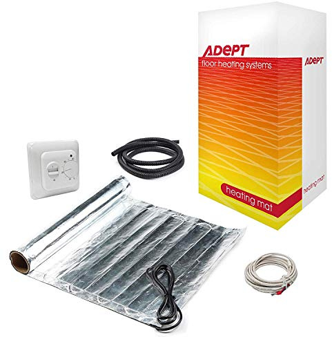 Electric Underfloor Heating Mat Kit for Laminate or Engineered Wood Flooring - 140W/m2-6m2 with White Dial Manual Thermostat