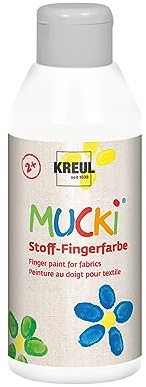 Kreul 28401 Mucki Luminous Fabric Finger Paint Water-Based Paraben-Free Gluten-Free and Vegan Ideal for Use with Fingers and Hands, 250 ml Bottle, White