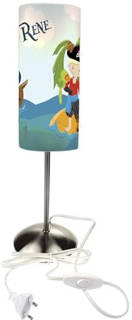 CreaDesign TI-1014 Pirat Nachttischlampe Kinderzimmer mit Namen, Kinder Tischlampe/Schlummerlicht mit Schalter für Steckdose, E14, 38 cm hoch
