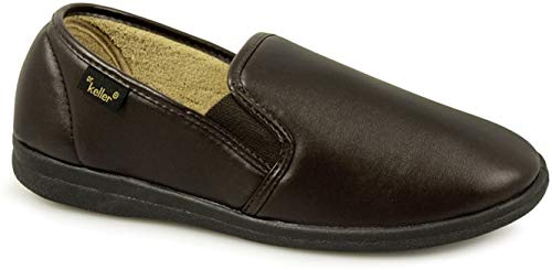 Dr Keller CHRISTOF Mens Faux Leather Wide Full Slippers Brown UK 7
