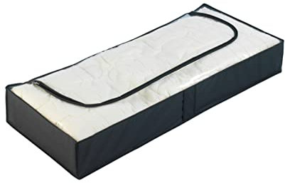 WENKO Unterbettkommode Deep Black - Unterbett-Aufbewahrungstasche mit Sichtfenster, Polyethylen-Vinylacetat, 105 x 15 x 45 cm, Schwarz