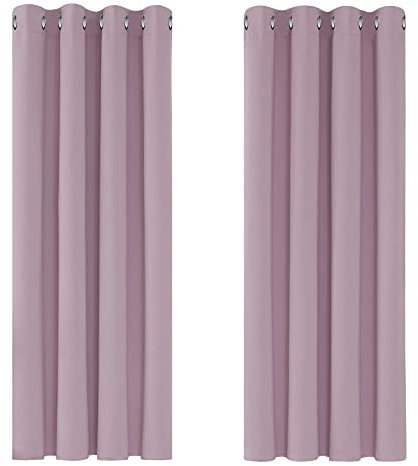 Deconovo Pink Curtains Thermal Insulated Eyelet Blackout Curtains for kids 46 x 54 Inch Pink Lavender 2 Panels