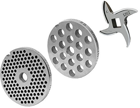 WolfCut Grilles pour toutes les tailles Hhachoirs à viande 8/3 mm + 6 mm et 1 couteau faucille – pPour hachoir Jupiter/Bosch/Alexanderwerk/Westmark/Gastroback – de Bosch – Alexander – Westmark