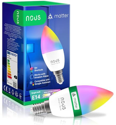 NOUS P4 Smarte WIFI Glühbirne RGB E14, WLAN Glühbirne Matter, Alexa kompatibel, LED Lampe Farbwechsel, Smart Life/Tuya App, 2.4GHz WiFi (DIE VERPACKUNG KANN VARIIEREN)