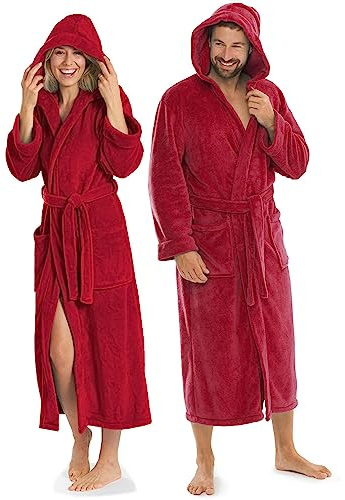 aqua-textil XS-XXXL Bademantel Kapuze Uni lang aufgesetzte Taschen Damen Herren Unisex Mikrofaser Kuschelfleece OEKO-TEX