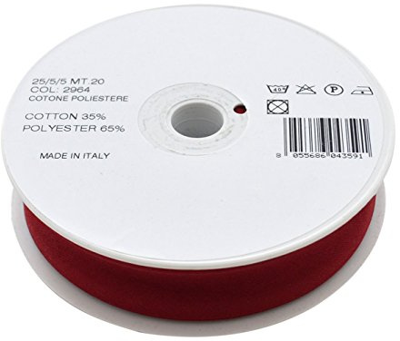 Inastri COL2964 Schrägband-Rolle, Polycotton, Dunkelrot, 20 m, 25/5/5 mm