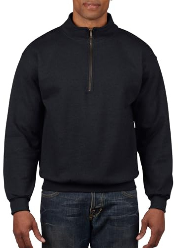 Gildan Herren Fleece-Sweatshirt mit Viertelreißverschluss und Kadettkragen, Stil G18800 Hemd, Schwarz, X-Large