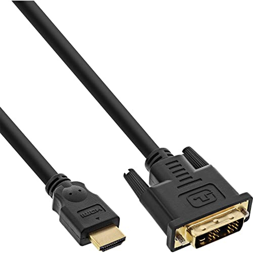 InLine HDMI-DVI Kabel, schwarz/Gold, HDMI Stecker auf DVI 18+1 Stecker, 3m, für 1080p FullHD, vergoldet, doppelt geschirmt, 17663P