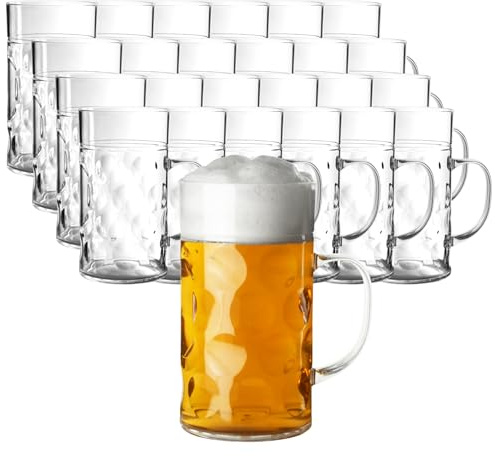 bar@drinkstuff Plastic Beer Stein CE-Lined 2 Pint (≈ 1.14 L) German-Style Handled Tankard – BPA-Free Rigid Polystyrene, Dimpled Finish, Licensed Draft Service (24)