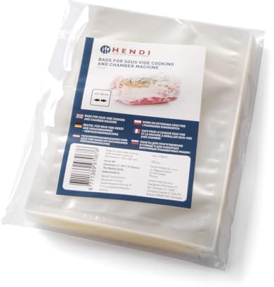 HENDI Bolsas para envasado al vacío lisas, 100 unidades, sellado hermético, aptas para cocción Sous-Vide, para envasadoras de cámara, -20/+110°C, 300x200mm, 75 µm, PA/PE, sin BPA