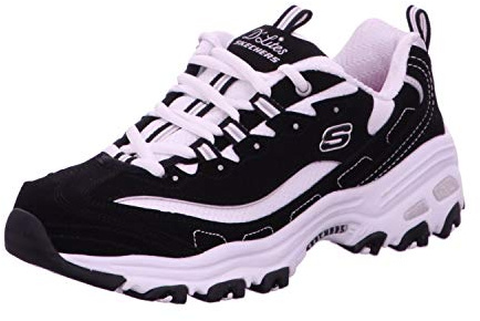 Skechers Women's D'lites-biggest Fan Trainers, Black Trubuck/ White Mesh/ Silver Trim, 9 UK