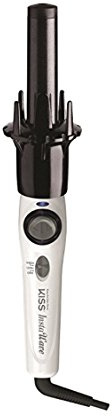 Kiss Instawave Deluxe Automatic Rotating Curling Iron, Self-Spinning, Ceramic Ionic Technology, Tangle Prevention, 2-Way Rotation, Dual Heat Settings up to 420°F, 1” Curling Wand, Black & White