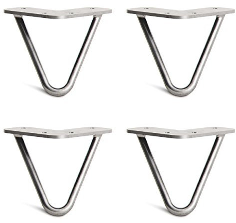 [HLC] 4 x Hairpin Table Legs – Superior Double Weld Steel Construction With Screws, Build Guide & Protector Feet Worth £8 Included! – 10mm Steel [4/10cm,Raw]