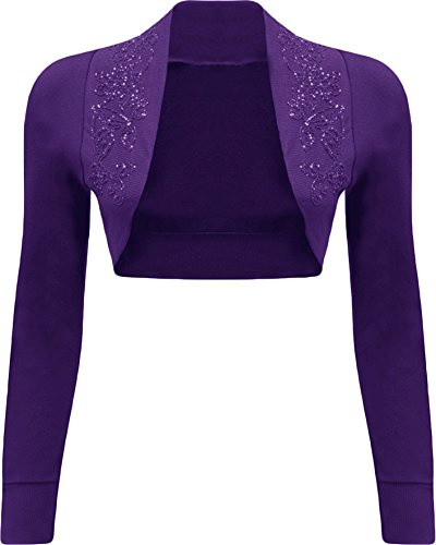 WearAll New Ladies Beaded Shrug Bolero Top Womens Sizes Purple 12/14