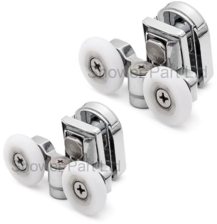 2 x SP4 ShowerPart Top Shower Door Rollers/Wheels/Runners, Shower Door Wheel Diameter 23mm, Wheel Thickness 6mm, Chromed Plastic Cover, Shower Door Replacement Parts.