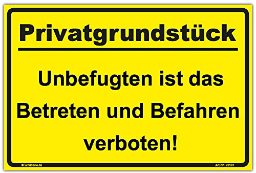 Schild Privatgrundstück Hinweisschild 300x200 mm gelb,stabile Aluminiumverbundplatte 3mm stark