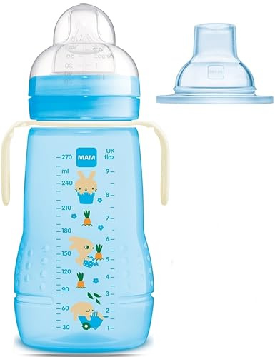 MAM Trinklernflasche Hold Me Baby Bottle 270 ml mit Sauger & Trinkschabel & Griff für Junge