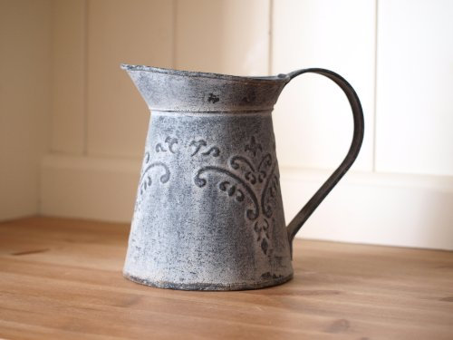 Carafe – Carafe décorative style pierre feuille d'acanthe gris pierre pour décoration – Pichet en métal/étain. Pichet Chic & Shabby Vintage Style