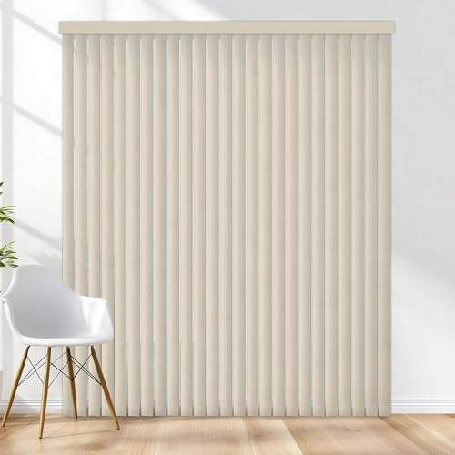 Vertical Hard Window Patio Blinds - Alabaster, 84 L x 78 W Ribbed & 3-1/2-Inch Vane - Easy Installation for All Patio Doors, Hardware Included - Aluminum Track for Durability, Anti-Static Slats