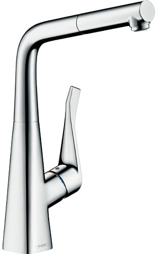 hansgrohe Metris Einhebel-Küchenarmatur, Komfort-Höhe 320mm mit ausziehbarem und schwenkbarem Auslauf, Chrom