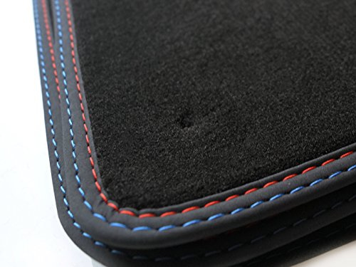 Fußmatten für 5er E34 M5 Velours Premium Matten Autoteppich Doppelnaht Rot Blau Automatten 4-teilig