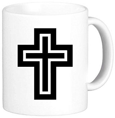 Religion Christentum Belief Kirche schwarz weiß Heiligen Kreuz Kultur, Design Art Illustration Muster Classic Tasse Weiß Keramik Keramik Tasse Milch Kaffee mit Griffe 350 ml