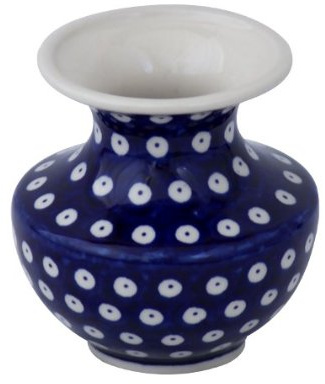 Bunzlauer Keramik Vase klein bauchig Kugelvase Ø10,2 cm, H 11,1 cm – Blumenvase „Emilia“ im Landhausstil für kleine Sträuße (Dekor 42)