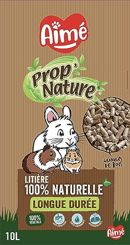 Aimé - Litière Petits Animaux PROP'Nature 10L - Litière Super Absorbante à Granulés de Bois - Litière Lapin, Cochon d'Inde, Hamster, Souris, Cobaye - Jusqu'à 6 Semaines d'Utilisation