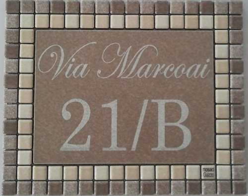 Mosaici Guizzo Numéro de Maison_tuile en céramique et mosaïque_Marron et Beige 20x16cm