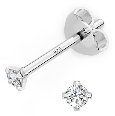 Heather Needham Sterling Silver Cubic Zirconia Stud Earrings - Size Tiny 2mm - Very Small & Discreet Gift Boxed 5549CLEAR