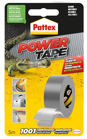 Pattex Power Tape, Nastro Telato Americano, Nastro Isolante Extra Forte per Carichi Pesanti, Per Tutti i Materiali, Impermeabile, Universale, Per Riparazioni, Fissaggio, Imballaggio, Grigio, 48mmx5m