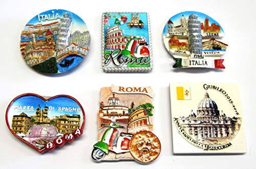 COMPOSIZIONE 1A - 6 PEZZI DI CALAMITE MAGNETE PER FRIGORIFERO SOUVENIR RICORDO VIAGGIO DI ROMA ITALIA DA COLLEZIONE Souvenir From Italy Rome