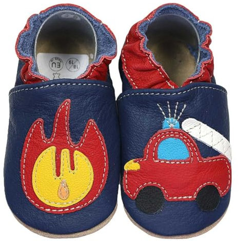 HOBEA-Germany Krabbelschuhe für Jungs und Mädchen in verschiedenen Designs, Modell Schuhe:Feuerwehr mit Feuer, Schuhgröße:26/27 (30-36 Monate)