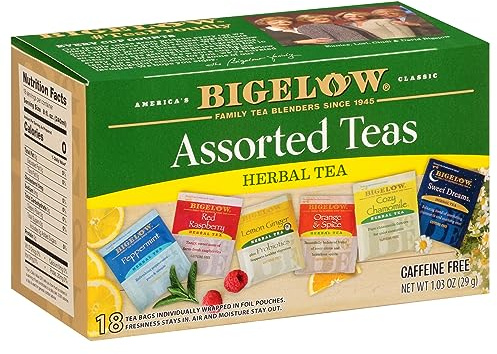 Bigelow Tea Assorted Herbal Tea Variety, Caffeine Free Tea with Mint, Lemon, Chamomile, Orange or Herbal Teas, 18 Count Box (Pack of 6), 108 Total Tea Bags (Packaging and Flavor Assortment May Vary)