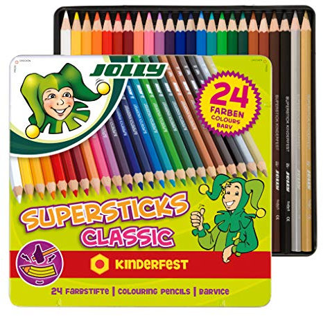JOLLY Buntstifte Supersticks Kinderfest | Bruchfeste & ungiftige Farbstifte | Made in Austria | 24 Stifte