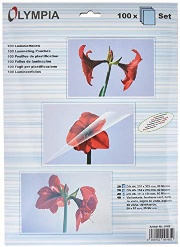 OLYMPIA Laminierfolien-Set 80 Mikron DIN A4, A5,A6, Visitenkarte
