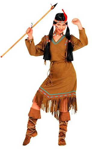 W WIDMANN MILANO Party Fashion - Indianer Kostüm Damen | Kleid mit Gürtel und Kopfband mit Feder, Wilder Westen Look für Karneval, Mottoparty