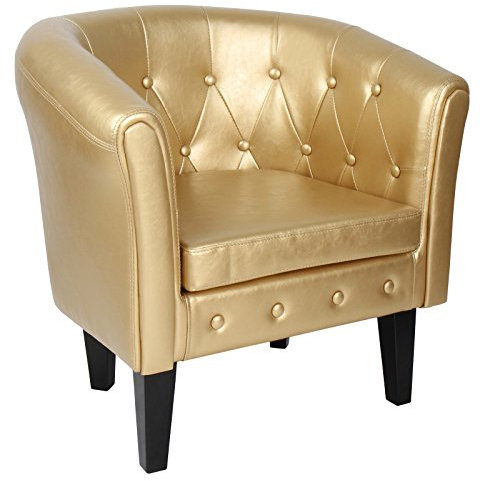 MIADOMODO® Chesterfield Sessel - aus Holz und Kunstleder, mit Kupfernieten und Rautenmuster, Farbwahl, 1er oder 2er - Loungesessel, Clubsessel, Armsessel, Cocktailsessel, Wohnzimmer Möbel (Gold, 1er)