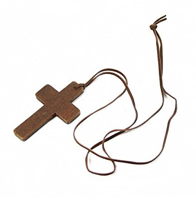 Collier en bois avec croix religieuse chrétienne, Bois, Sans pierre
