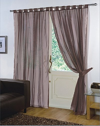 viceroy bedding Pair of Plain Voile TAB TOP Curtain Panels + Free Tiebacks Included (59 x 90, Chocolate Brown)