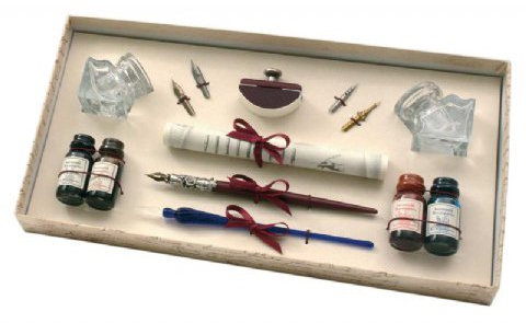 Regalos007 Schreibset mit 2 eleganten Federn aus Holz und Glas