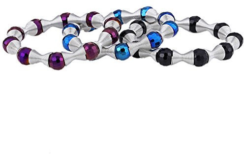 Morella Set de 3 Pulseras con Perlas de Cristal talladas de Color Azul-Lila-Negro