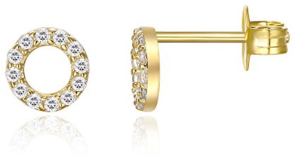 PAVOI 14K Yellow Gold Plated 925 Sterling Silver Dainty Mini Halo CZ Stud Earrings