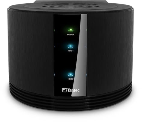 Fantec SQ-X2RU3e Boîtier externe pour 2 HDD SATA I / II / III de 3.5 (8.89 cm), contrôleur RAID (modes : 0, 1, JBOD et BIG), ventilateur interne de 80 mm, ports USB 3.0 et eSATA, compatible SATA 6G, contrôleur en aluminium noir